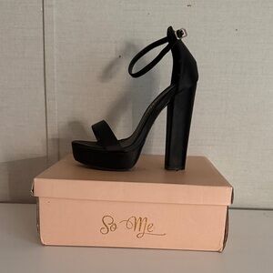Fashion Nova Black Satin Block Heels